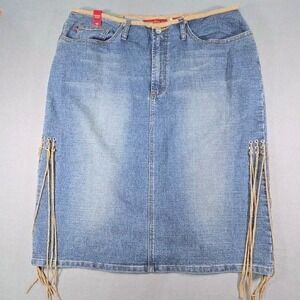 London Blue Jeans Denim Skirt 1XL Fringe Detail Distressed Casual